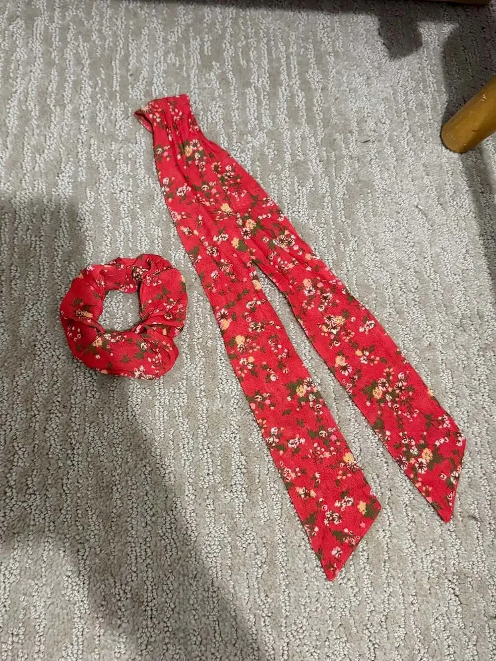 Kaxi Red Floral Print Hair Scrunchie with Detachable Bow